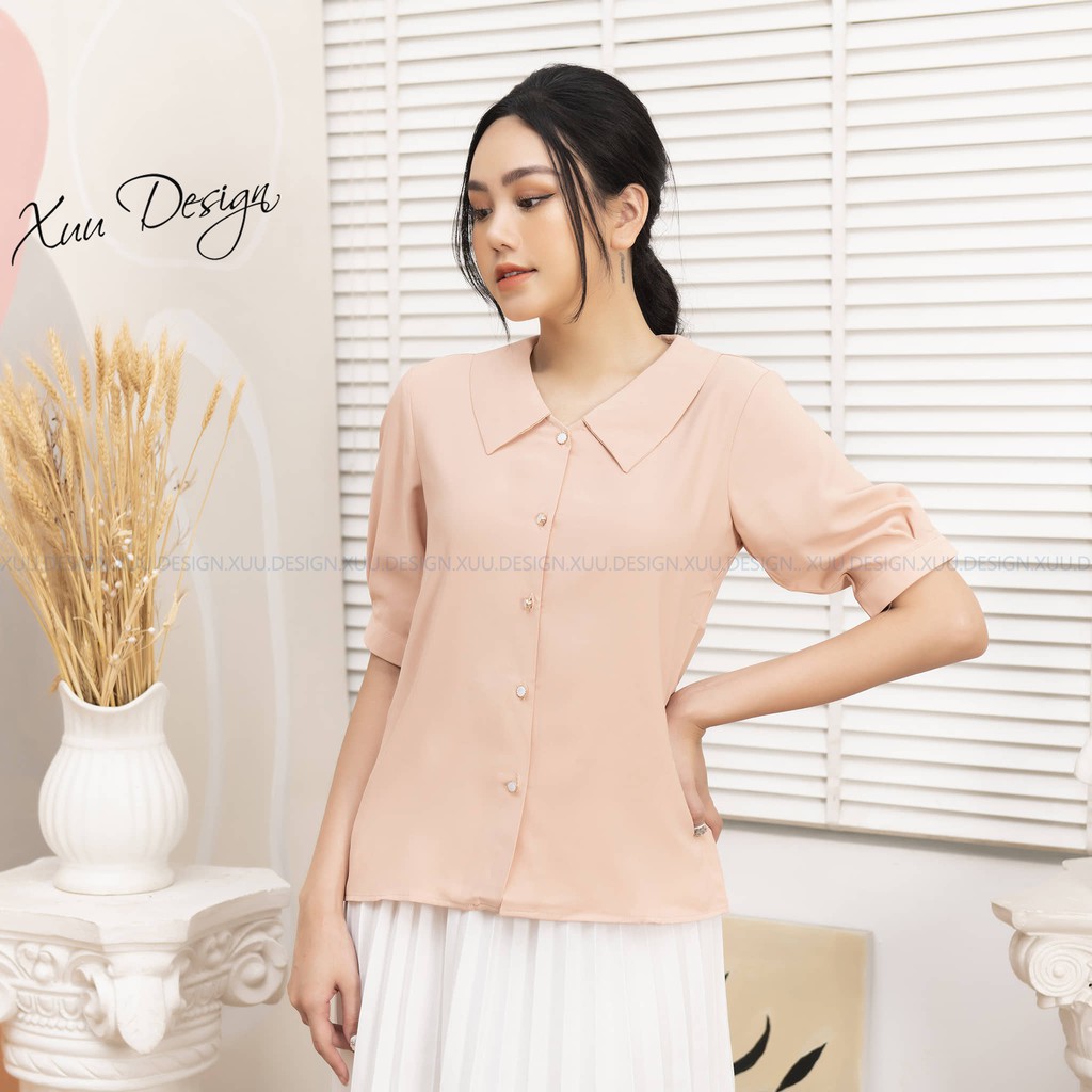 Áo sơ mi nữ công sở tay lỡ Xuu, chất liệu cát hàn cổ sen - SP09