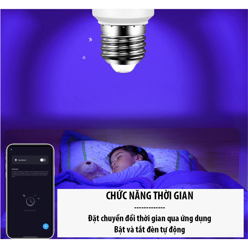 Bóng đèn thông minh Bluetooth/wifi điều chỉnh ánh sáng,16 triệu màu,trợ lý giọng nói Google/Alexa sử dụng app Smart life
