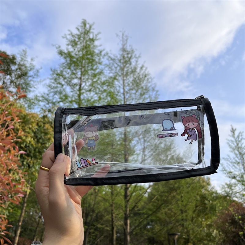 Túi Đựng Bút Hai Lớp Trong Suốt Sức Chứa Lớn Phong Cách Nhật Bản
