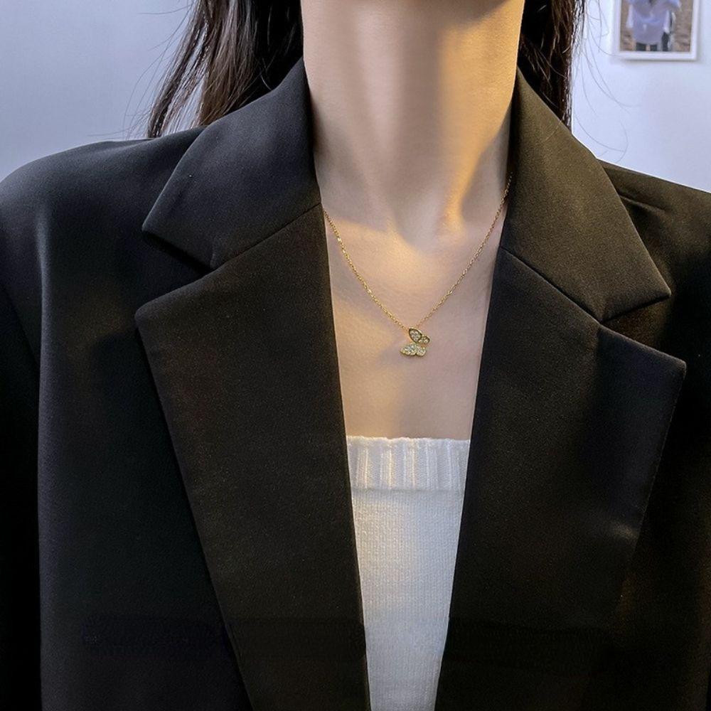 AROMA Bộ Trang Sức Vòng cổ / Nhẫn / Bông Tai Hình Bướm Đính Đá Có Thể Điều Chỉnh