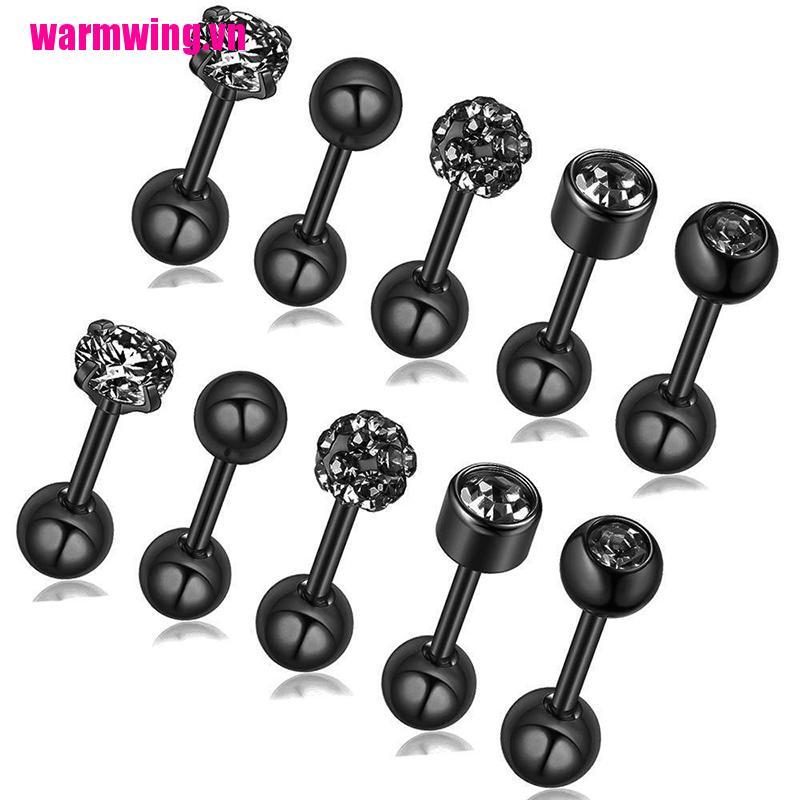 Set 10 Khuyên Tai Bằng Thép Không Gỉ Đính Đá Pha Lê