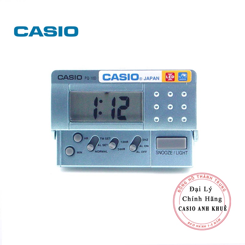 Đồng hồ báo thức du lịch - để bàn có đèn LED Casio PQ-10D-2R xanh ngọc ( 8 x 6cm)