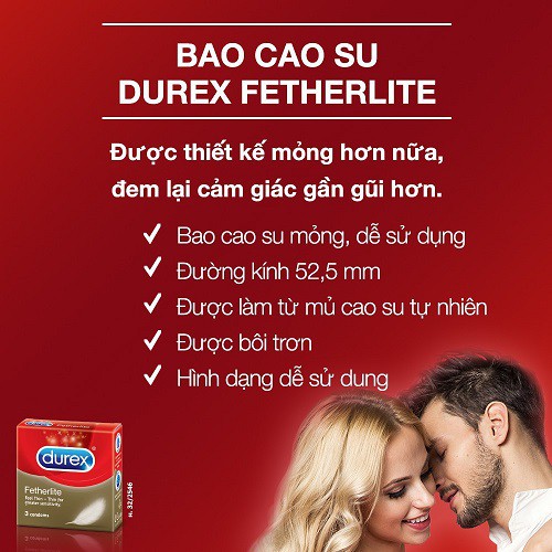 [Bộ Combo] 3 hộp Bao cao su Durex Fetherlite 12 cái