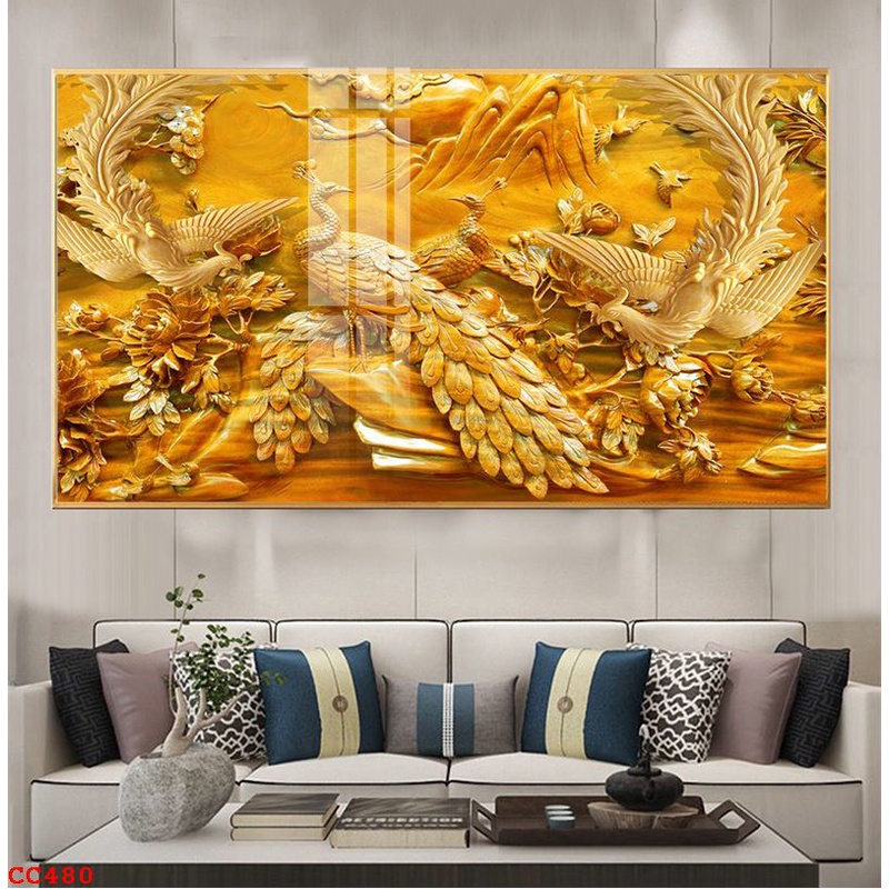Tranh Chim Công, Tranh Tráng Gương In Uv 5D Mica Bóng Mịn Joce.decor, Tranh Treo Tường Decor Bền Đẹp 40 Năm Ko Phai Màu