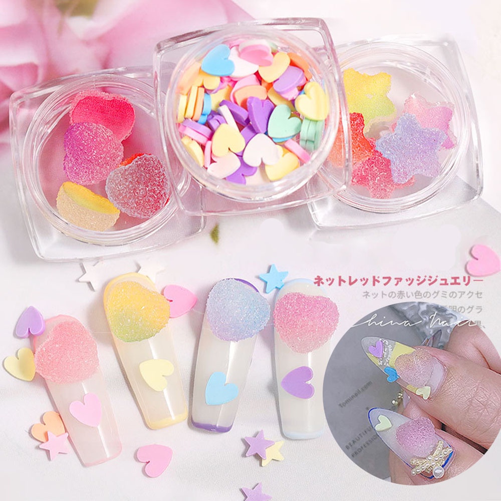[Hàng mới về] Phụ kiện trang trí móng tay hình tráI tim/ngôi sao 3D bằng acrylic mềm mại nhiều màu gradient diy