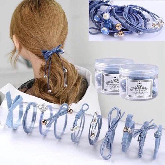 Một hộp nhựa 12 dây buộc tóc đủ màu Hàn Quốc