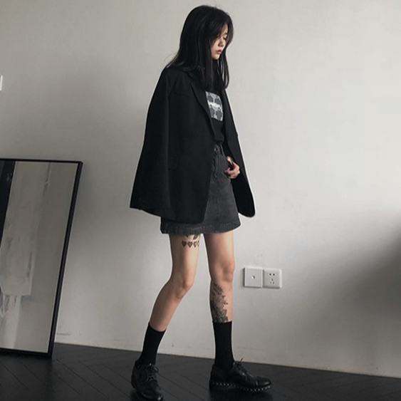 Áo Khoác blazer Dáng Rộng Màu Đen Thời Trang Thu Đông Hàn Quốc  Cho Nữ