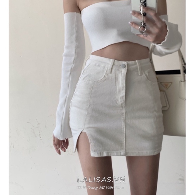 LALISAS Chân váy denim mini dáng ôm dễ phối đồ phong cách Hàn Quốc thời trang