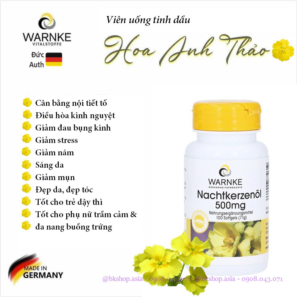 [Hàng Đức] Viên Uống Tinh dầu hoa anh thảo Warnke 100Viên giúp đẹp da cân bằng nội tiết tố