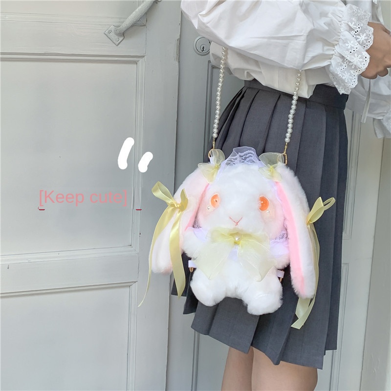 Túi đeo chéo vai Lolita thỏ lông nhung dễ thương phong cách JK Nhật Bản