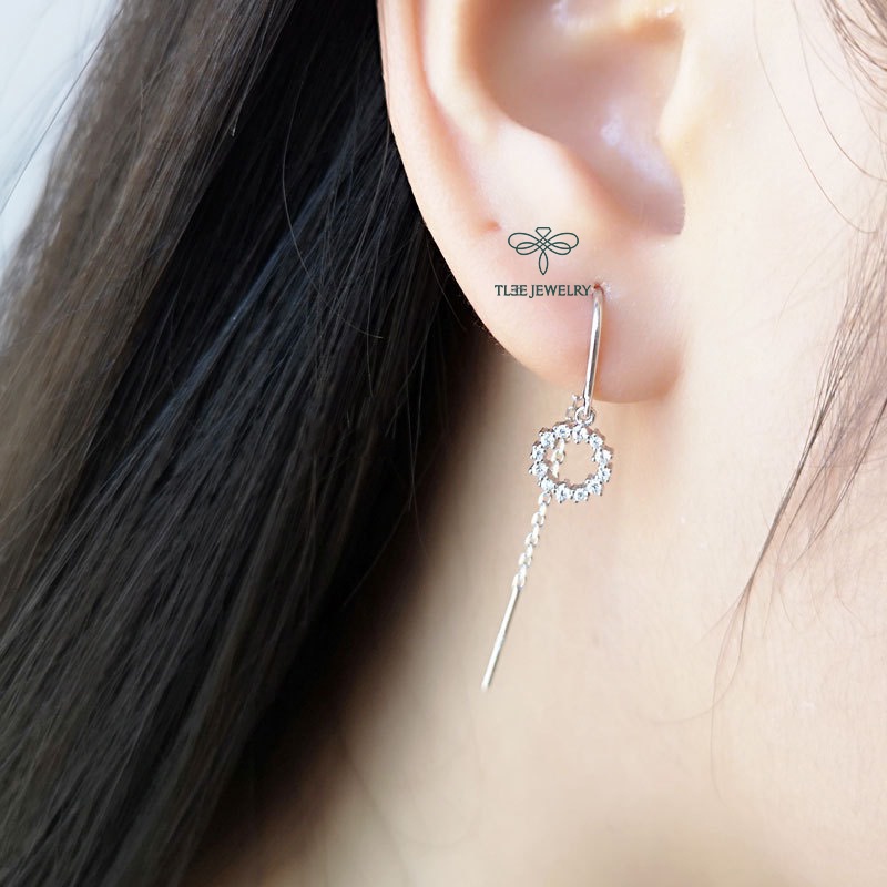 Khuyên tai bạc nữ TLEE circle dáng tua dài móc cài nữ tính TleeJewelry B0156