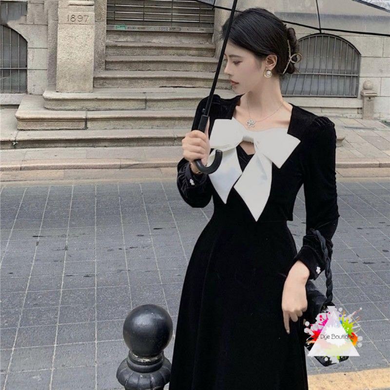 ĐẦM TIỂU THƯ TRANG TRỌNG DÁNG DÀI RETRO THẮT NƠ NGỰC 🎀
