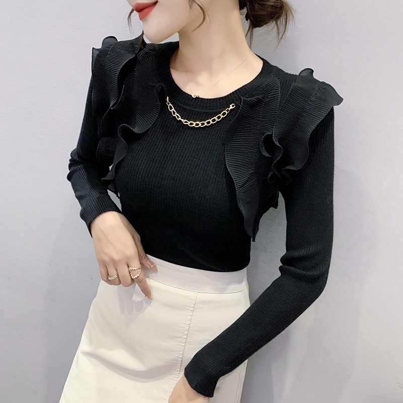 Áo len nữ dài tay cổ tròn chất liệu thiết kế mới thời trang