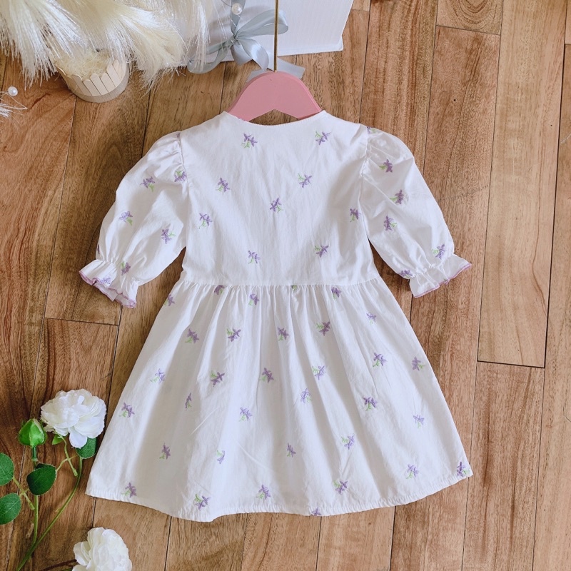 [Hot Autumn] Váy trẻ em Váy thô thêu hoa tím cao cấp mềm mại cho bé gái