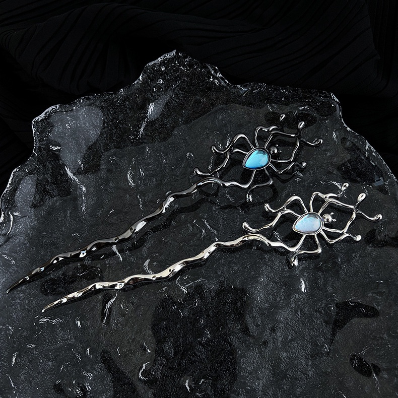 Kẹp Tóc Kim Loại Hình Nhện Đính Đá Mặt Trăng Phong Cách punk hip hop Hiện Đại