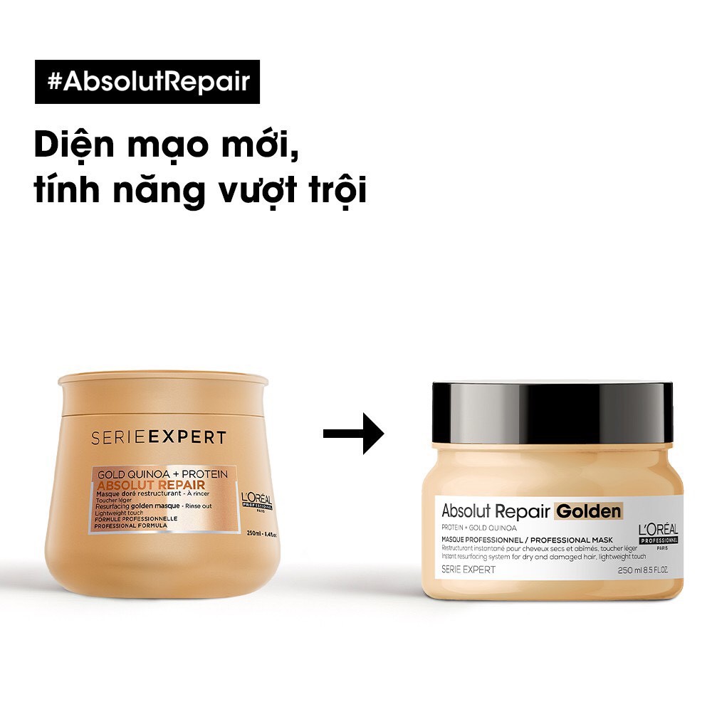 ( MẪU MỚI NHẤT) DẦU HẤP  L'OREAL NHŨ VÀNG CHO TÓC HƯ TỔN RESURFACING GOLDEN MASQUE 250ml - 500ml