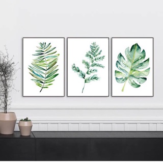 Bộ 3 tranh canvas lá nhiệt đới ( kèm khung ) kích thước 40 x 60 x 3 tấm -SR02
