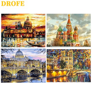 Bộ sưu tập tranh tô màu theo số DROFE họa tiết phong cảnh/ kiến ​​trúc 40x50cm cho trẻ em/ người lớn