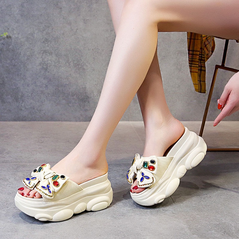 Dép Sandal Đế Xuồng Dày Đính Nơ Thời Trang Mùa Hè Mới Dễ Phối Đồ