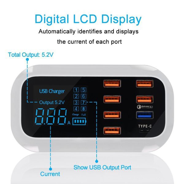Trạm Sạc Nhanh Để Bàn Với 8 Cổng Usb