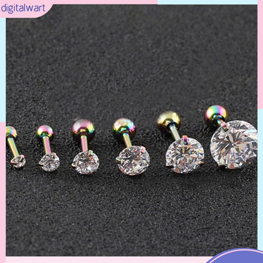 Khuyên Tai Đính Đá Zirconia 3 Chấu Bằng Thép Không Gỉ Chống Dị Ứng