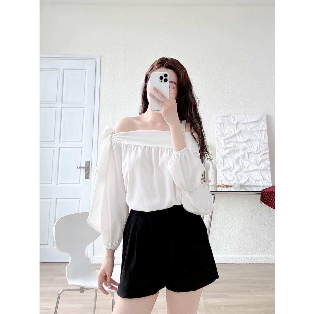 Áo trễ vai nơ vai áo thun lệch vai sành điệu VAVASA SM16