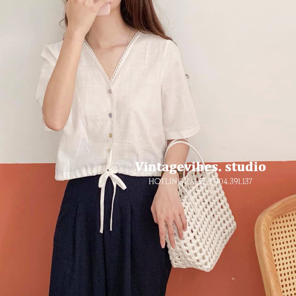 Áo babydoll rút dây hàng cúc giữa (hàng QC) - KÈM ẢNH THẬT SHOP TỰ CHỤP