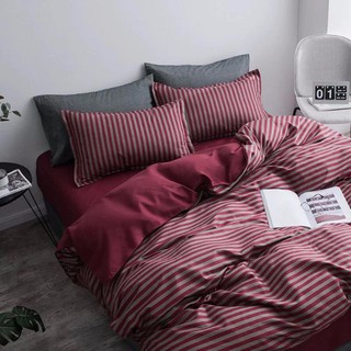 [GIÁ ƯU ĐÃI] Bộ ĐỎ KẺ NỒNG NÀN set cotton poly 4 món chăn ga gối [HOT]