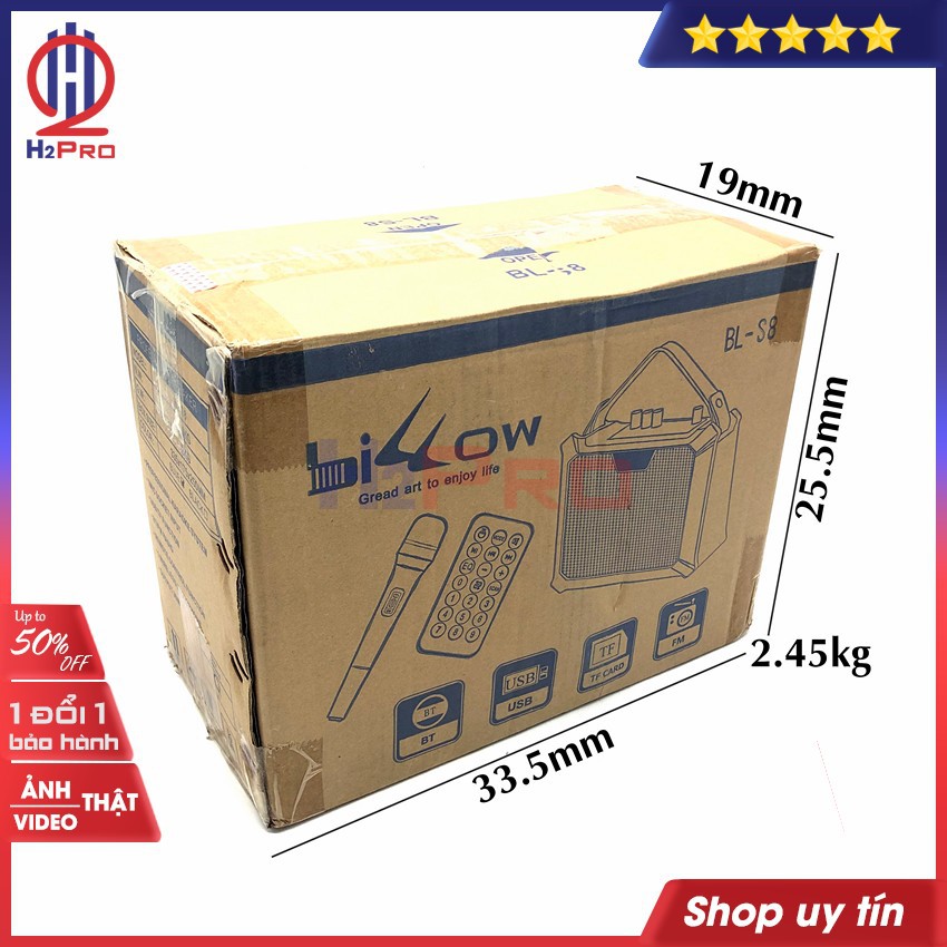 Loa Bluetooth Karaoke, Loa Xách Tay Bluetooth Billow Bl-S8 Cao Cấp 100W-Usb-Tf-Aux-Fm ( Tặng 1 Mic Ko Dây )-H2Pro Tech