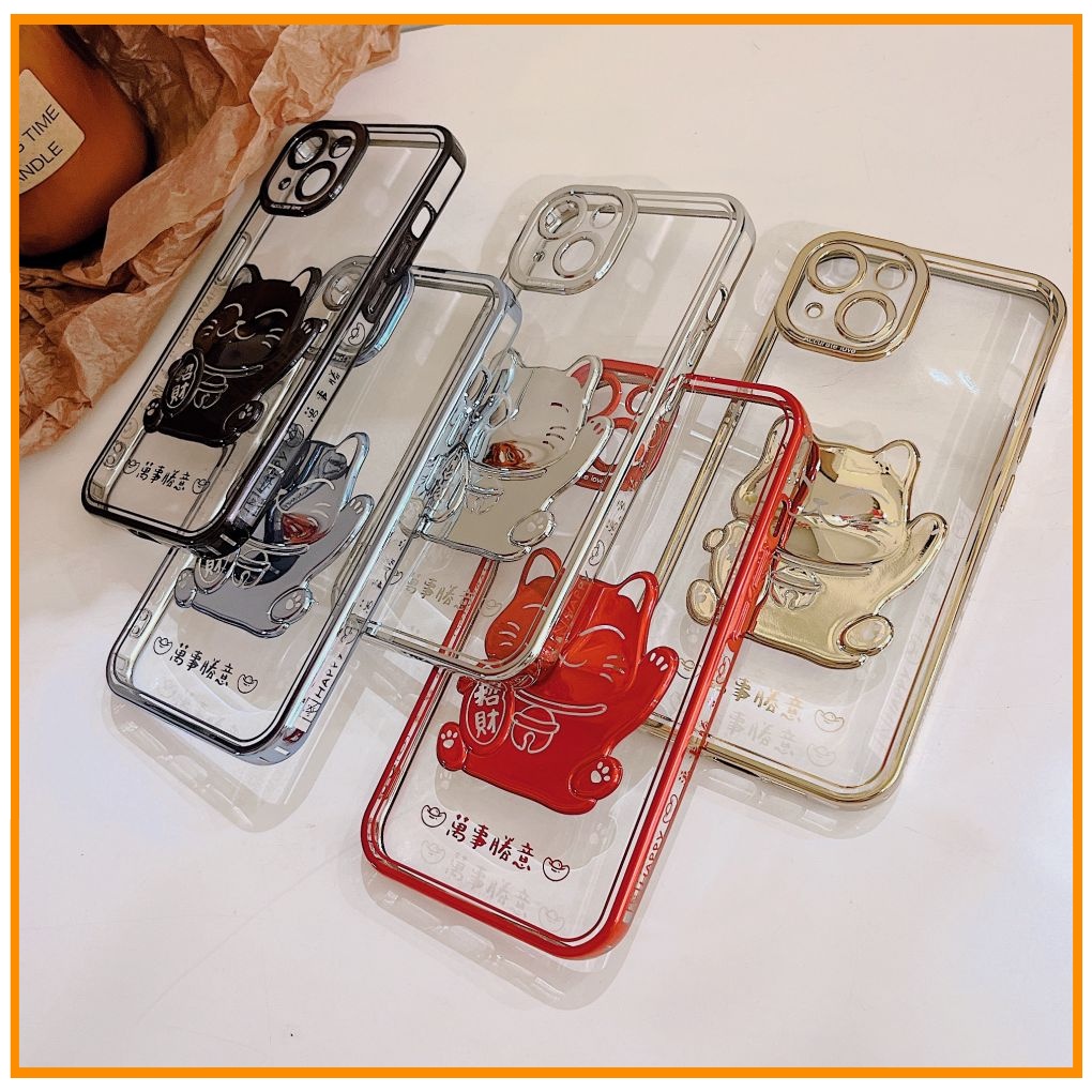 Ốp điện thoại mạ điển nổi 6D hình chú mèo may mắn chống sốc thích hợp cho iphone 13 13 pro 13 promax 12 12 pro 12 promax