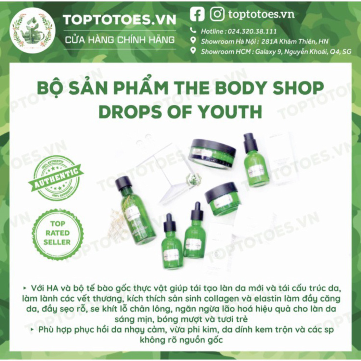 CHI ÂN HÈ Essence - Lotion The Body Shop Drops Of Youth phục hồi, trẻ hoá da và chống ô nhiễm CHI ÂN HÈ