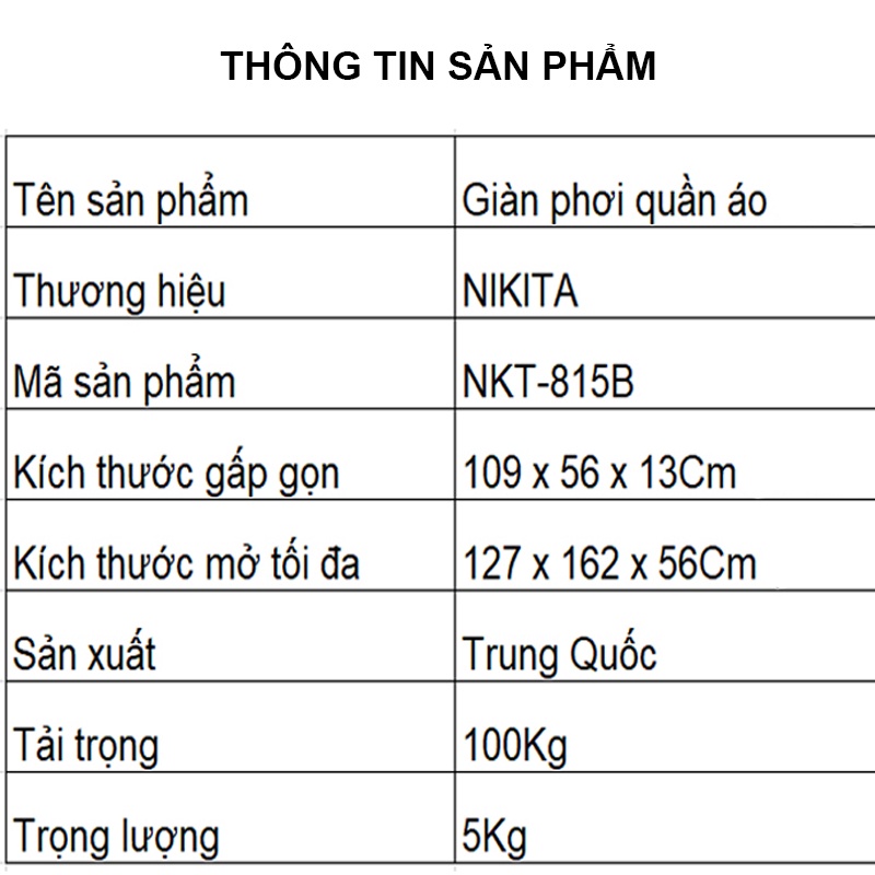 Giàn phơi để sàn Inox xếp gọn, Hàng chính hãng NIKITA, Mâm phơi lớn, chịu tải cao