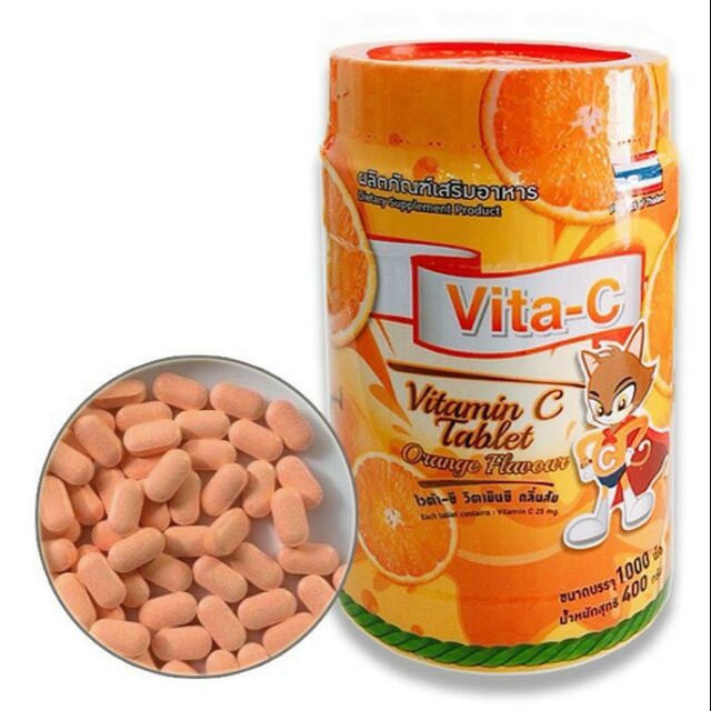 Kẹo Vitamin C Thái Lan vị cam Hộp 1000 viên - Kẹo ngậm Vita C tăng cường đề kháng cho bé