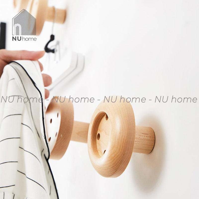 nuhome.vn | Móc gỗ treo đồ hình nút áo, thiết kế mộc mạc, trang trí mảng tường phong cách độc đáo