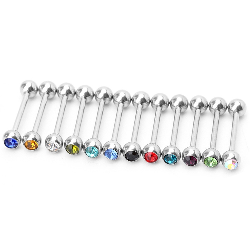 Set 12 Khuyên Lưỡi Bằng Thép Không Gỉ Nhiều Màu Sắc