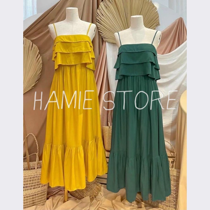 Váy maxi dáng dài đuôi cá xếp ly ngực 2 dây váy vintage đi biển dáng dài xòe HV084