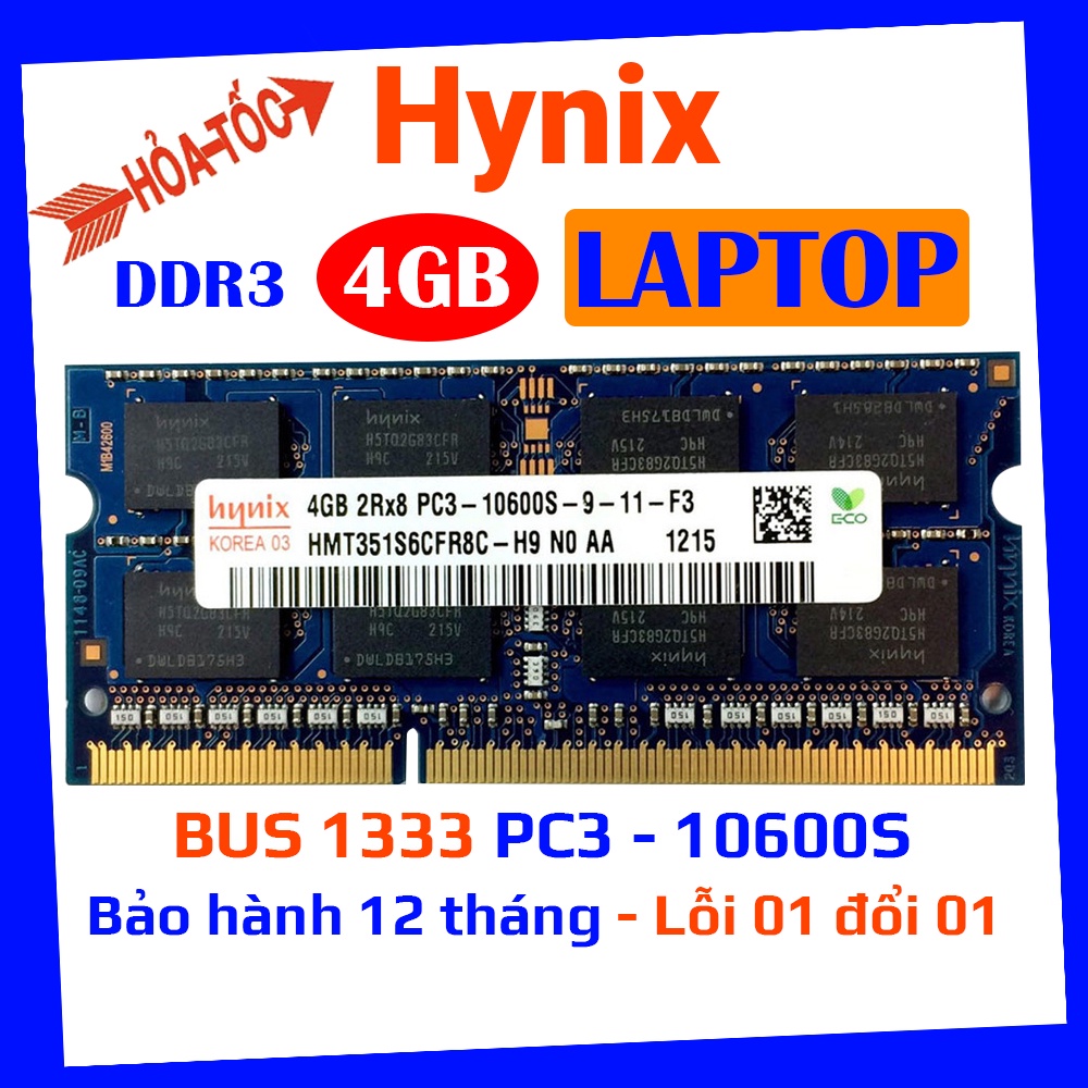 ram máy tính laptop hynix ddr3 4gb bus 1333 pc3 10600s hàng chính hãng bảo hành 01 đổi 01 trong 12 tháng