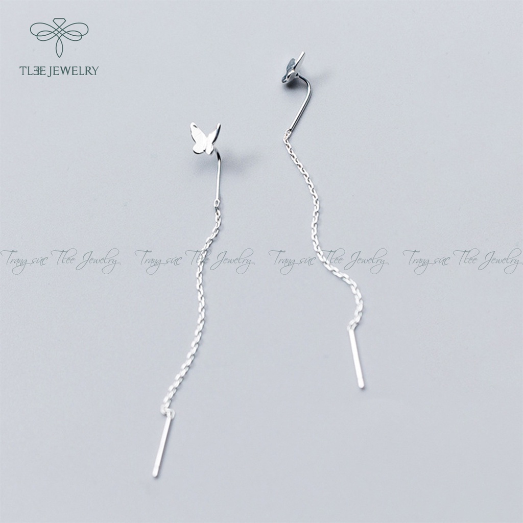 Khuyên tai bạc nữ TLEE hồ điệp tua dài nữ tính Bạc 925 cao cấp NCJ B0168