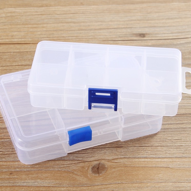 Hộp đựng trang sức hình chữ nhật chia nhiều ngăn nhỏ màu trong suốt tiện dụng