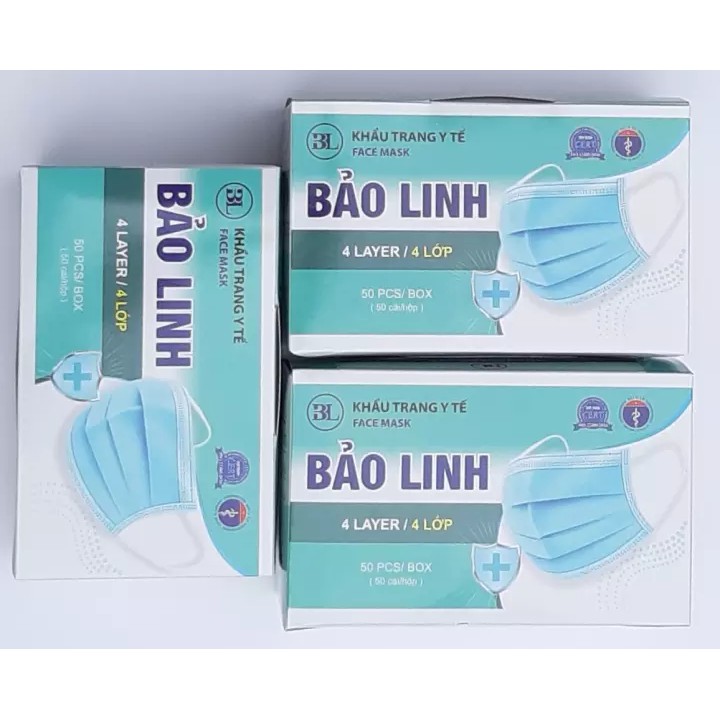 [4 Lớp Dày] Khẩu Trang Y Tế Kháng Khuẩn Bảo Linh 1 hộp 50 cái- Nhiều Màu Xám Xanh