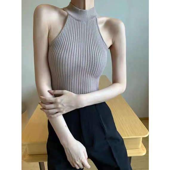 Áo dệt kim cổ lọ sát nách ôm body tôn dáng 2808