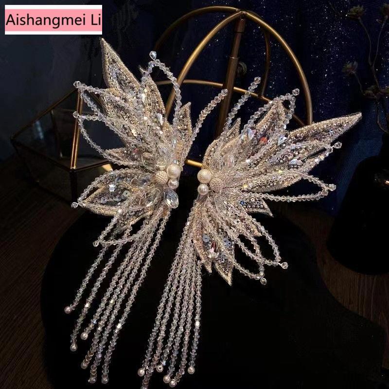 [Aishang Đẹp] Kẹp Tóc Phối Ren Tua Rua Đính Pha Lê Cao Cấp Kiểu Pháp Dùng Chụp Ảnh Cưới / Studio