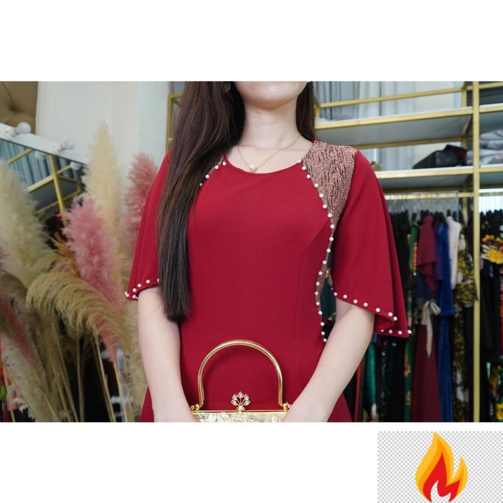 Cao Cấp Vải Solen Phối Nhũ Tay Ngắn Cho Mẹ U40 U50 hfZ1