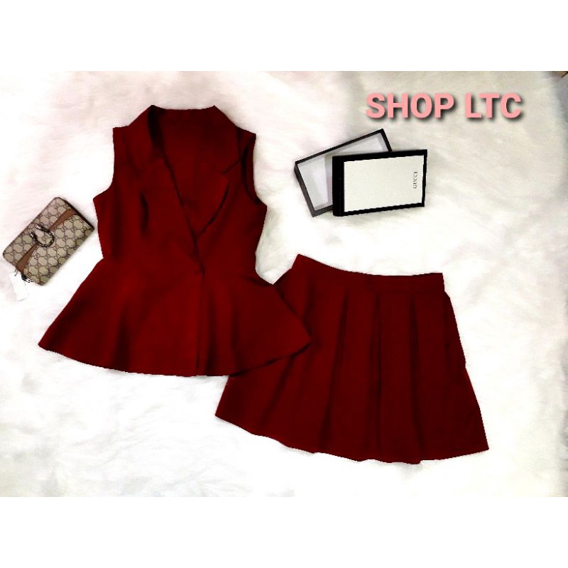 Freeship 99k TQ_Set áo vest sát nách, chân váy xòe cực đẹp