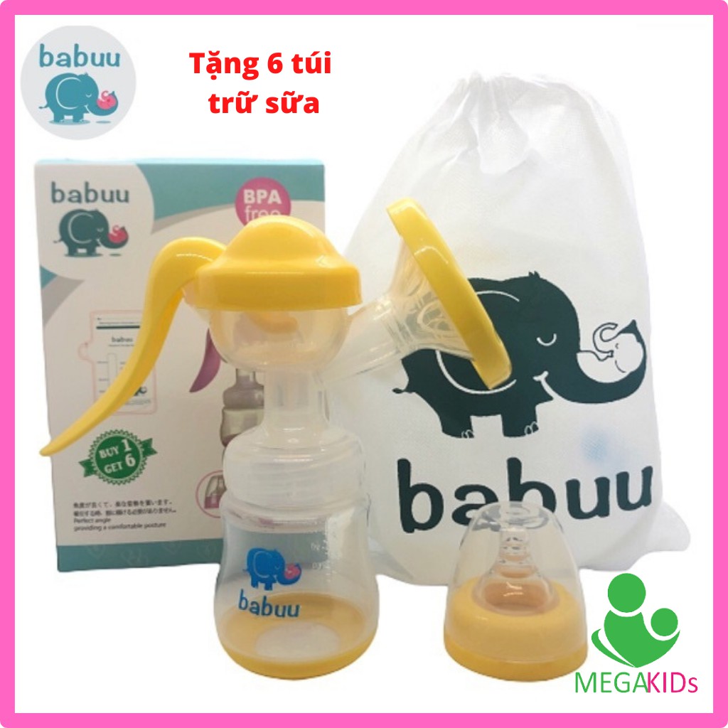 Máy hút sữa cầm tay Babuu tặng kèm 06 túi trữ sữa - Có 2 nấc chỉnh mức độ hút