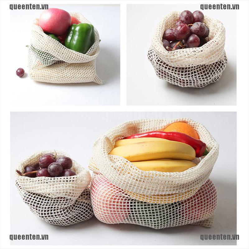 Reusable Grocery Produce Bags Cotton Kitchen String Net Tote Bag Fruit Vegetable QUVN