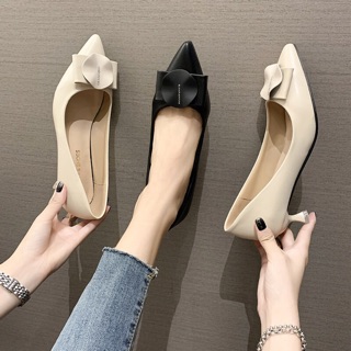Giày cao gót mũi nhọn 3cm nơ tròn da mềm big size 35-43