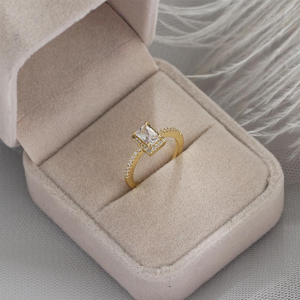 Nhẫn Hở Hình Vuông Đính Đá Khối Tinh Tế Có Thể Điều Chỉnh