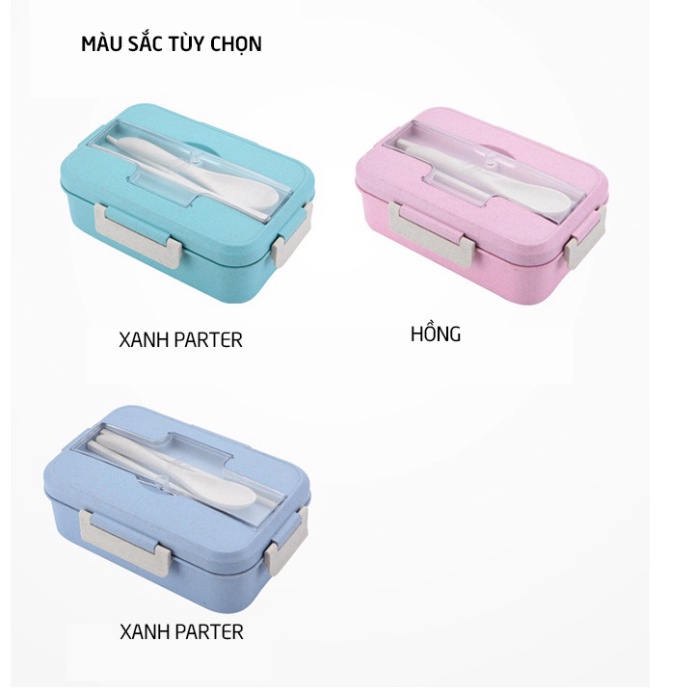 Hộp đựng cơm trưa văn phòng 3 ngăn, kèm đũa thìa, dùng cho lo vi sóng nhựa hữu cơ an toàn