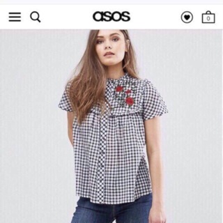 Áo sơ mi kẻ Asos thêu hoa hồng